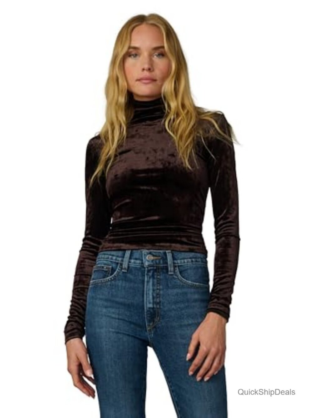 Long Sleeve Turtleneck Top Velvet Stretch Polyester Spandex Women's